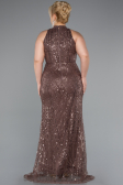 Long Brown Beaded Plus Size Evening Dress ABU5063
