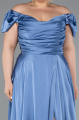 Indigo Long Satin Plus Size Evening Dress ABU4576