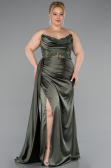 Olive Drab Long Satin Plus Size Prom Dress ABU3855
