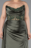 Olive Drab Long Satin Plus Size Prom Dress ABU3855