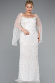 White Long Beaded Plus Size Engagement Dress ABU4640