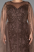 Long Brown Beaded Plus Size Engagement Dress ABU5050