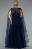 Long Navy Blue Beaded Plus Size Engagement Dress ABU5050