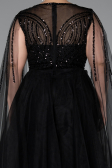 Long Black Beaded Plus Size Engagement Dress ABU5050