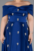 Long Sax Blue Satin Formal Plus Size Dress ABU5072
