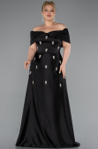 Long Black Satin Formal Plus Size Dress ABU5072