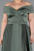 Olive Drab Long Satin Plus Size Evening Dress ABU2355