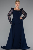 Long Navy Blue Plus Size Evening Dress ABU5094