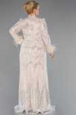 Long Beige Beaded Plus Size Hijab Dress ABU5057