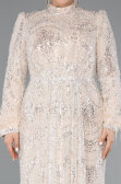 Long Beige Beaded Plus Size Hijab Dress ABU5057