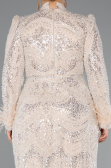 Long Beige Beaded Plus Size Hijab Dress ABU5057