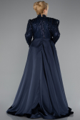 Long Navy Blue Beaded Plus Size Hijab Dress ABU5083