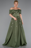 Olive Drab Long Satin Plus Size Evening Gown ABU4998
