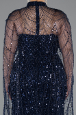 Long Navy Blue Beaded Plus Size Evening Gown ABU5010