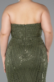 Long Olive Drab Beaded Plus Size Evening Gown ABU5010