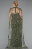 Long Olive Drab Beaded Plus Size Evening Gown ABU5010