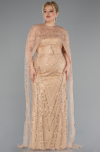 Long Gold Beaded Plus Size Evening Gown ABU5010