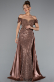 Long Brown Beaded Evening Dress ABU5099