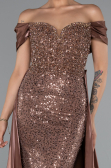 Long Brown Beaded Evening Dress ABU5099