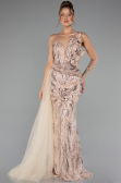 Gold Strappy Tail Long Beaded Special Design Evening Dress ABU5003