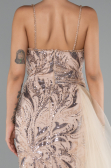Gold Strappy Tail Long Beaded Special Design Evening Dress ABU5003