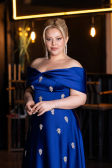 Long Sax Blue Satin Formal Plus Size Dress ABU5072