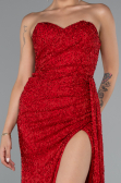 Red Strapless Beaded Slit Long Evening Gown ABU4871