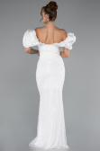 White Stoned Strapless Sleeve Accessories Long Mermaid Evening Gown ABU4509