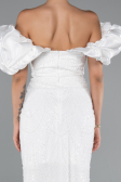 White Stoned Strapless Sleeve Accessories Long Mermaid Evening Gown ABU4509