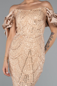 Gold Stone Strapless Sleeve Accessories Long Mermaid Evening Gown ABU4509