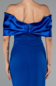 Sax Blue Satin Boat Neck Stone Midi Evening Dress ABK2212