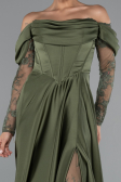 Olive Drab Long Satin Evening Dress ABU5054