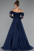 Navy Blue Long Satin Evening Dress ABU5054