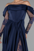Navy Blue Long Satin Evening Dress ABU5054