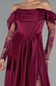 Plum Long Satin Evening Dress ABU5054