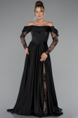 Black Long Satin Evening Dress ABU5054