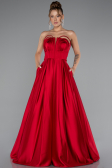 Long Red Satin Prom Gown ABU5105