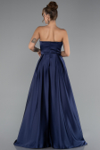 Long Navy Blue Satin Prom Gown ABU5105