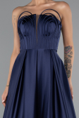 Long Navy Blue Satin Prom Gown ABU5105