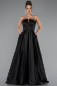 Long Black Satin Prom Gown ABU5105