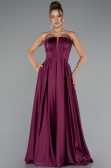 Long Cherry Colored Satin Prom Gown ABU5105