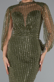 Olive Drab Stoned Long Evening Gown ABU3981
