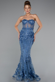 Indigo Strapless Three Dimensional Floral Long Mermaid Evening Gown ABU5116