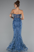 Indigo Strapless Three Dimensional Floral Long Mermaid Evening Gown ABU5116