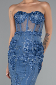 Indigo Strapless Three Dimensional Floral Long Mermaid Evening Gown ABU5116