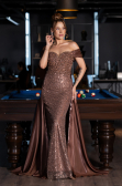 Long Brown Beaded Evening Dress ABU5099