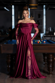 Plum Long Satin Evening Dress ABU5054
