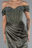 Long Olive Drab Satin Evening Dress ABU5130