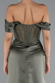 Long Olive Drab Satin Evening Dress ABU5130