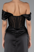 Long Black Satin Evening Dress ABU5130